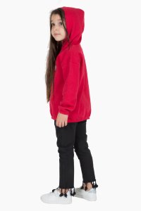 Kırmızı Renkli Kapşonlu Sweat Shirt Örme Uzun Kollu Baskılı